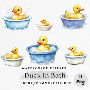 Duck in Bath Clipart, Watercolor Rubber Duck PNG, Cute Bath Time Illustration, Nursery Bathroom Clip Art, Baby Shower Graphic, Digital