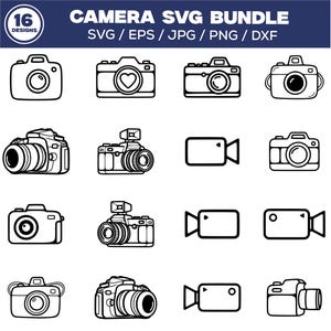 Camera SVG Bundle for Cricut, Photography Camera Outline SVG Set, Camera Icon Clipart, Video Camera SVG, Photographer Cut Files