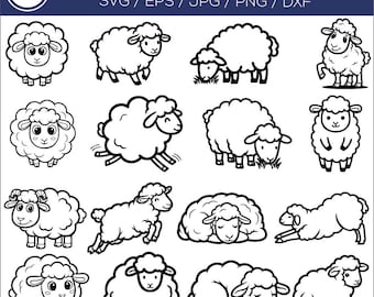 Sheep SVG Bundle for Cricut, Cute Sheep Line Art Designs, Farm Animal Cartoon Cut Files, Woolly Animal Outline Vector for Shirts