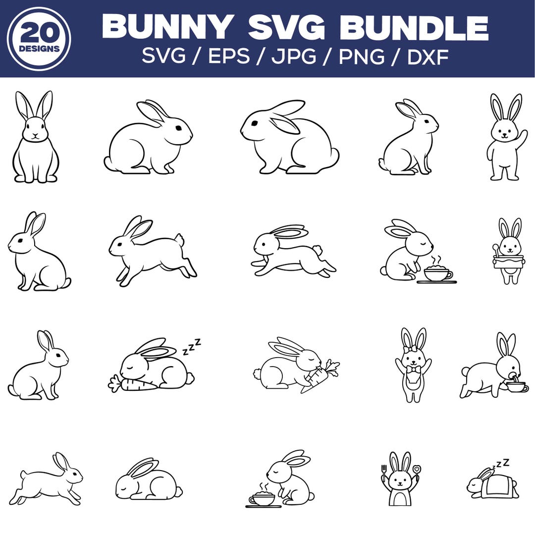 Bunny Svg Bundle for Cricut, Cute Rabbit Svg Set, Baby Bunny Outline ...