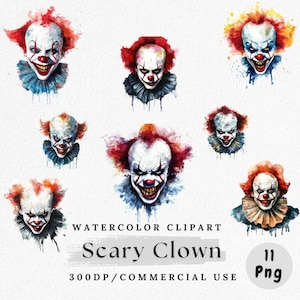 Imágenes prediseñadas de payaso aterrador: imágenes PNG de circo de terror (descarga digital)