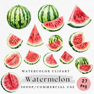 Akvarell vattenmelon clipart: Sommarfrukt PNG-paket (digital nedladdning)