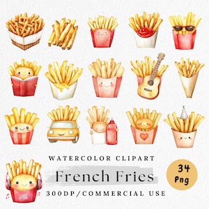 Pommes Clipart Bundle, süße Pommes Charakter PNG, Fast Food Kunst, Kawaii Snack Clip Art, Crinkle Cut Pommes Grafiken, Junk-Food-Kunst