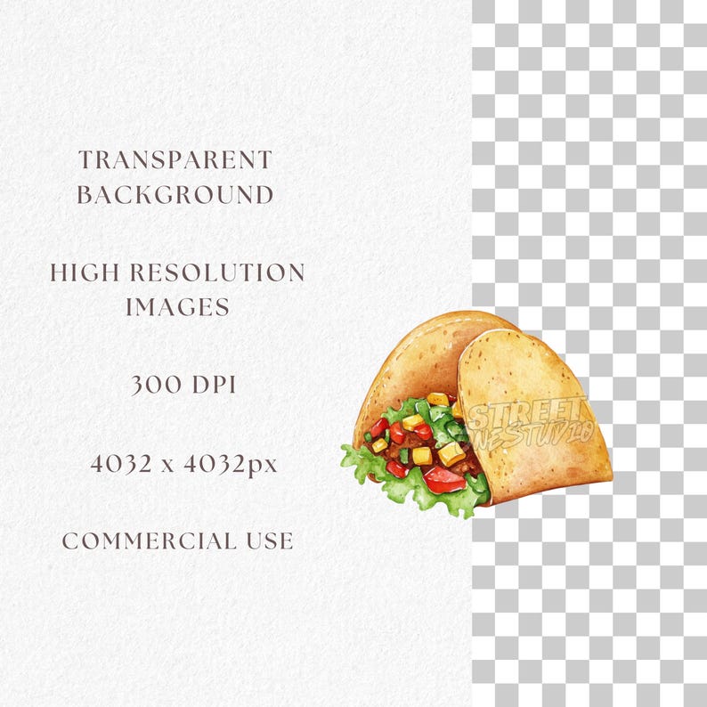 Taco Clipart Bundle, Cute Watercolor Tacos PNG, Mexican Food ...