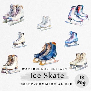Ice Skate Clipart, Watercolor Ice Skating PNG, Winter Sports, Holiday Ice Rink Clip Art, Skates Drawing PNG Set, Digital Download