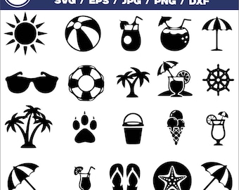Data Beach SVG Bundle, Summer Vector Designs for Cricut, Beach Silhouette Svg Png Eps Jpg Dxf, Summer Fun, Vacation Crafts, Cutting Files
