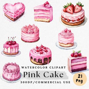 Pink Cake Clipart, Watercolor Birthday Cake PNG, Pink Dessert art, Cute Pink Cake Art, Celebration Clip Art, Paper Crafting, Commercial Use