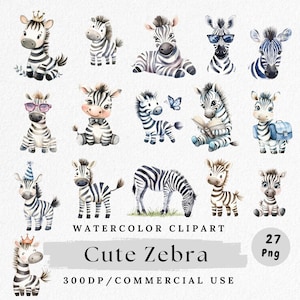 Zebra clipart, cute zebra character PNG, safari animal clipart, watercolor zebra png, jungle animal art, cartoon zebra png, nursery wall