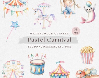 Watercolor Carnival Clipart PNG: Circus Funfair Art (Digital Download)