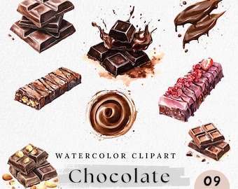 Aquarell Schokolade Clipart: Dessert Illustrationen (Digital Download, 9 PNGs