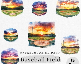 Watercolor Baseball Field Clipart: Stadium & Diamond PNG (Digital Download