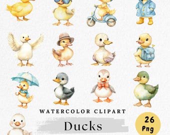 Duck Clipart Bundle, Cute Watercolor Ducks PNG, Baby Duck art, Farm Animal Clip Art, Yellow Duckling Graphics, Spring Animal Art, Digital