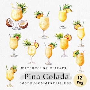 Pina Colada-clipart, aquarel cocktail png, tropische drank illustraties, zomerdrankje, stranddrank graphics, ananas-kokosnoot png
