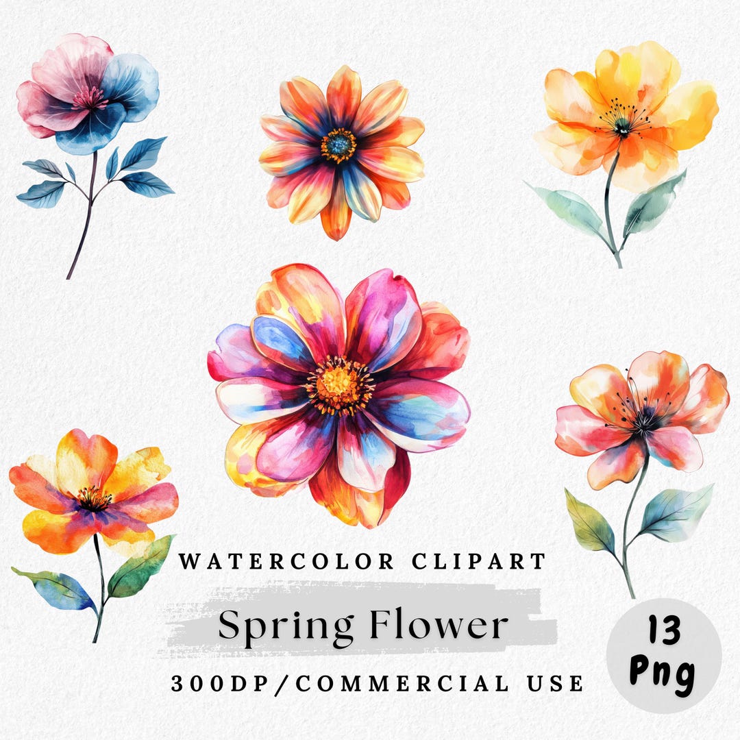 Watercolor Spring Flower Clipart: Pastel Floral PNG (digital Download ...