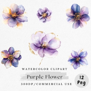 Lila Gold Rose Clipart, Aquarell Blumen PNG, Lila Rose Illustration, Romantische Blume Clip Art, Elegante Blüte Grafik, digitaler Download