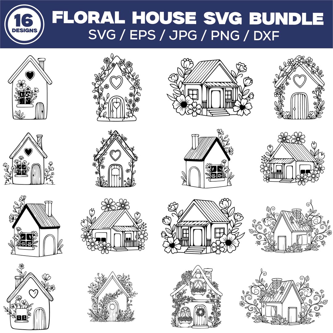 Floral House SVG Bundle for Cricut, Cottage House SVG Designs, Flower ...