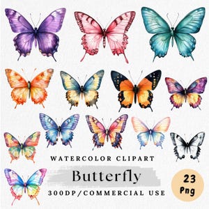 Butterfly Clipart, Watercolor Butterfly PNG, Colorful Insect Illustration, Butterfly PNG Bundle, Flying Insect PNG, Cute Butterfly Art