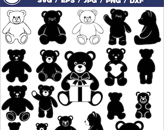 Teddy Bear Svg Bundle, Cute Bear Silhouette Svg Png Eps Jpg Dxf, Baby Nursery Vector Files for Cricut, Kawaii Teddy Svg, Kids Craft Designs