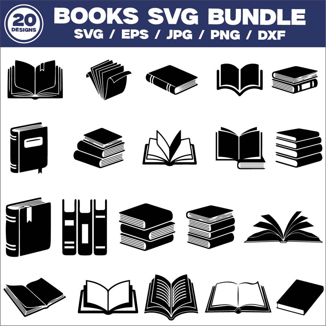 Books SVG Bundle, Book Silhouette Vector for Cricut, Reading Svg Png ...