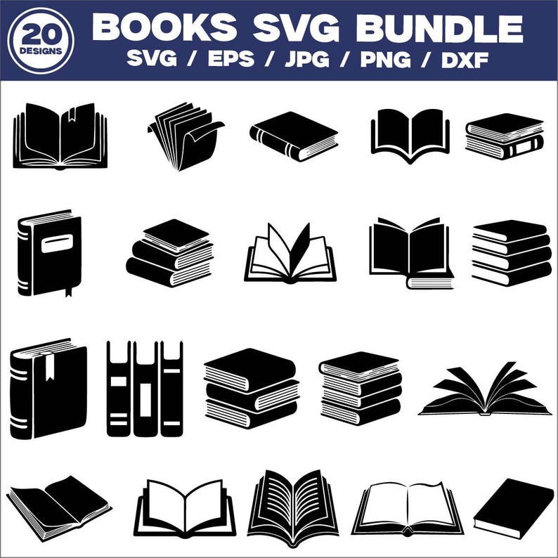 Books SVG Bundle, Book Silhouette Vector for Cricut, Reading Svg Png ...