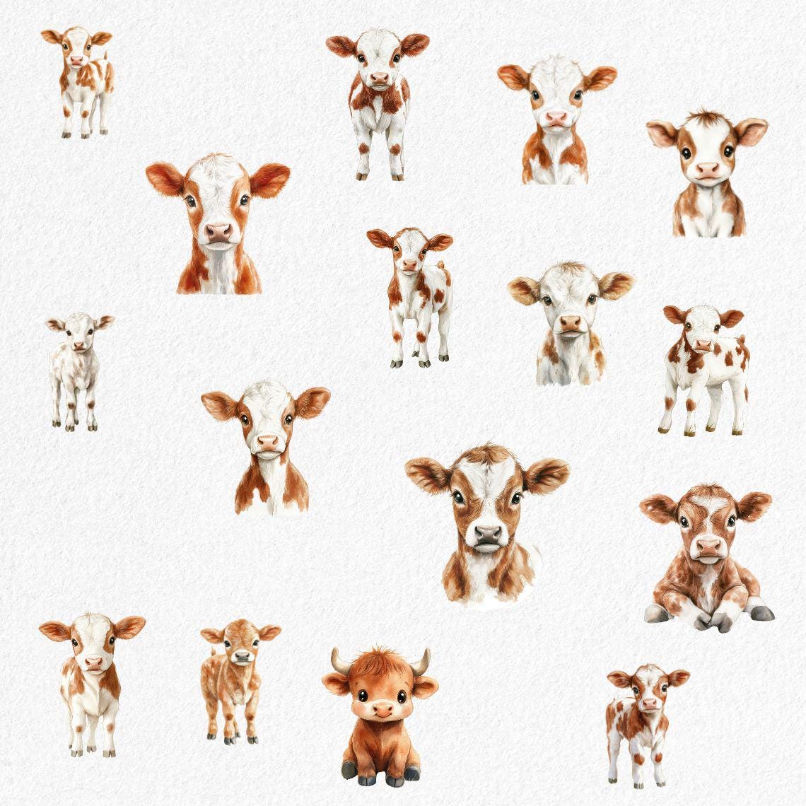 Cute Calf Clipart, Watercolor Baby Cow Illustration, Farm Animal ...