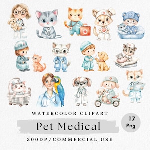 Pet Medical Clipart Bundle, Cute Veterinary and Pet Health clipart, Pet Care Graphics, Dog and Cat Medical PNGs, Animal Health Clipart