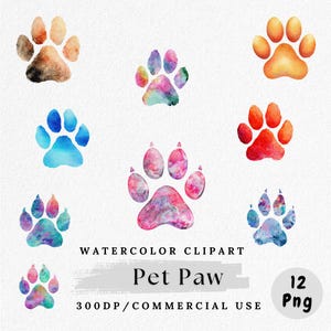 Pet Paw Clipart, Cute Dog Cat Paw Prints, Watercolor Animal Paw PNGs, Pet Lover Clip Art, Paw Print Digital Download, PNG Bundle