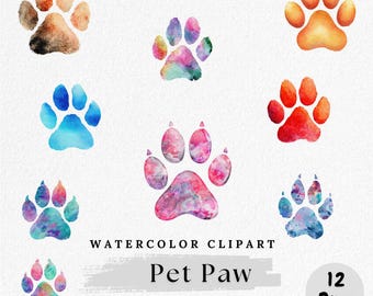 Watercolor Pet Paw Print Clipart: Dog Cat Paw PNG Bundle (Digital Download