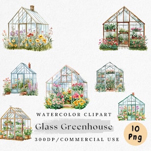 Clipart de Estufa de Vidro, Estufa Botânica em Aquarela PNG, Clipart de Viveiro de Plantas, Gráfico de Estrutura de Estufa, Download Digital