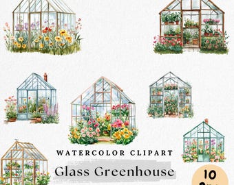 Aquarell Gewächshaus Clipart: Gewächshaus PNG (Digital Download)