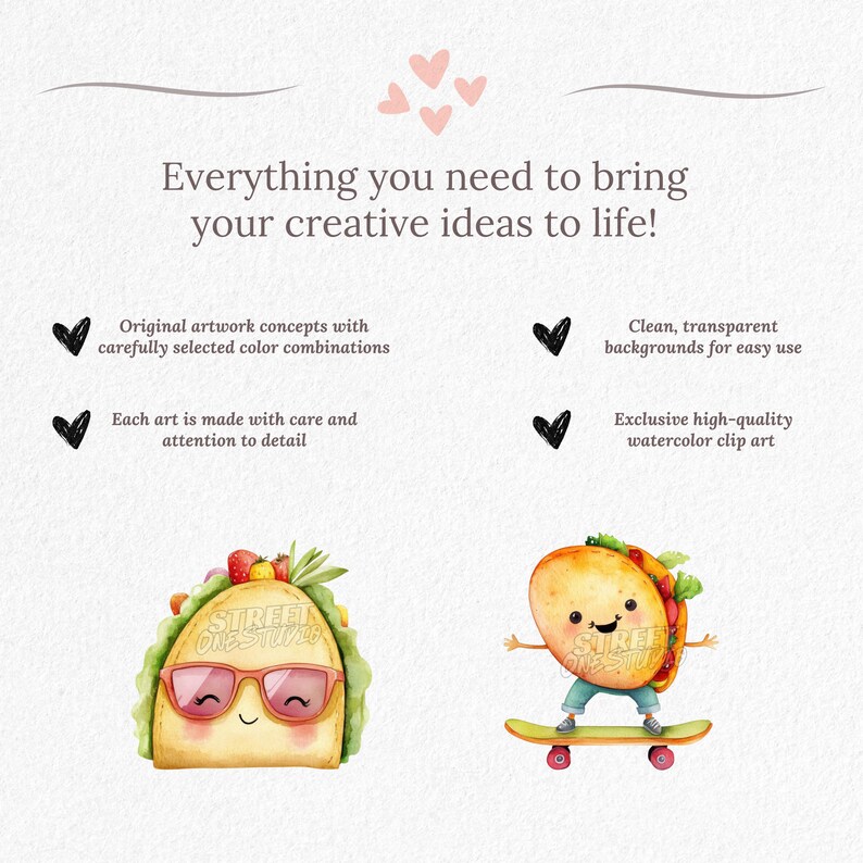Taco Clipart Bundle, Cute Watercolor Tacos PNG, Mexican Food ...