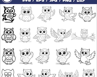 Owl SVG Bundle for Cricut, Cute Owl Line Art Designs, Forest Bird Cut Files for Shirts Signs Stickers, Owl Vector Bundle for Crafts