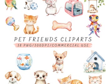 Watercolor Pet Clipart: Dog, Cat, and Small Animal Illustrations (Digital Download)