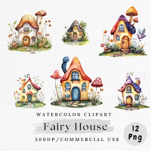 Fairy House Clipart, Watercolor Mushroom Cottage PNG, Magical Fantasy Home, Mushroom House Clip Art, Enchanted House Graphic, Digital