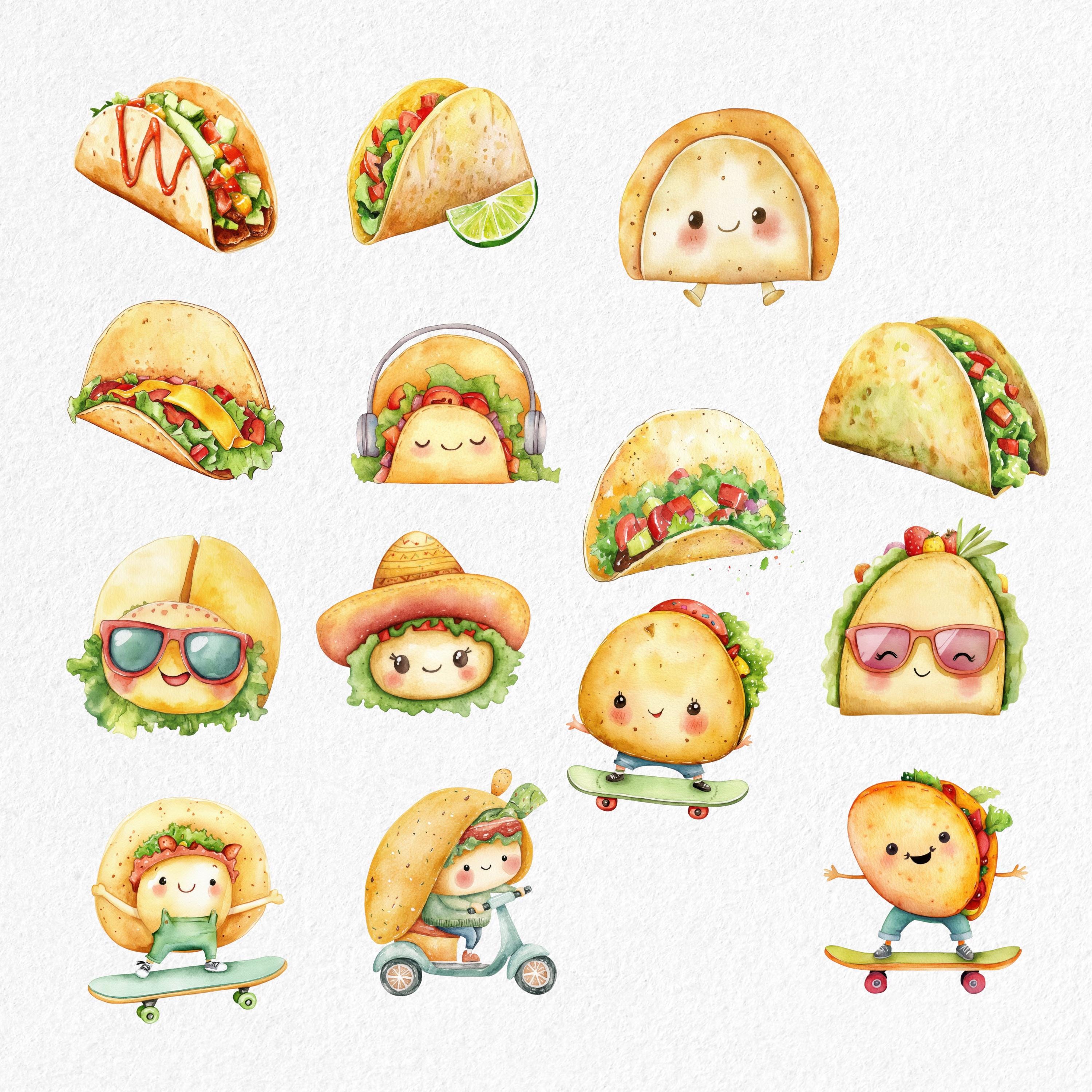 Taco Clipart Bundle, Cute Watercolor Tacos PNG, Mexican Food ...