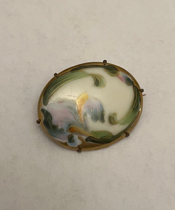 Antique Limoges Style Porcelain Pin or Brooch - image 2