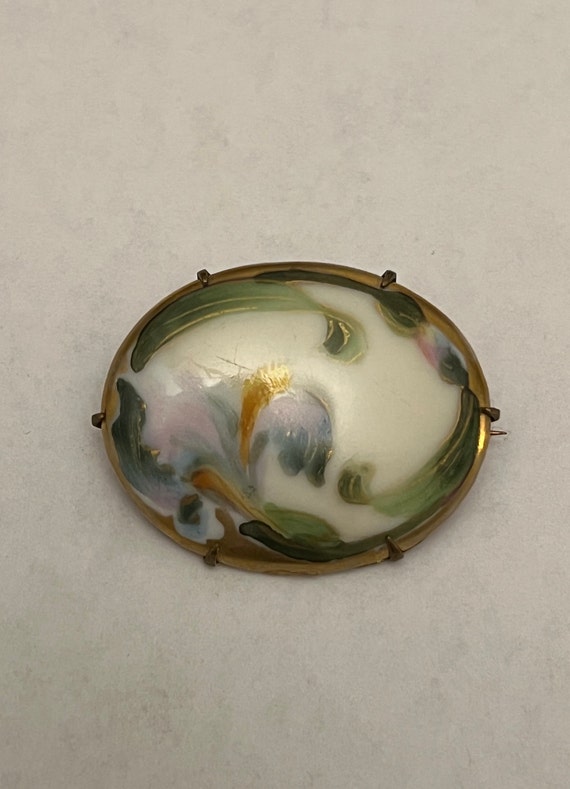 Antique Limoges Style Porcelain Pin or Brooch - image 1