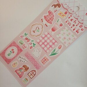 Pegatina japonesa "Cafetería Awairo, leche de fresa", Daiso