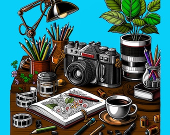 5 Cool Retro Photography Colouring Pages