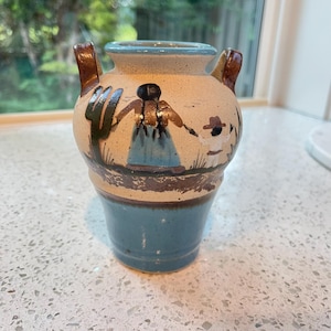 Vintage Tonala amphora-style hand-painted vase, artist signed