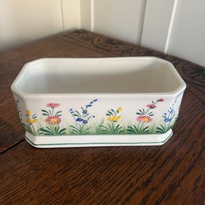 Vintage Italian Hand-Painted Majolica Octagonal Trough Planter with Wildflowers & Grass