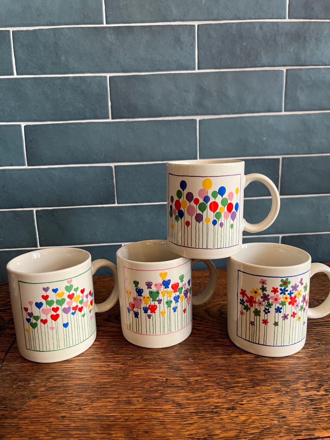 1980’s Rainbow Flower Mugs, Set of 4 - Etsy