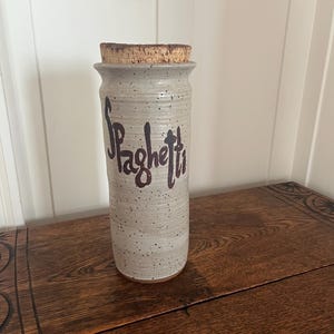 Vintage 1977 Studio Pottery Spaghetti Canister with Original Cork Lid