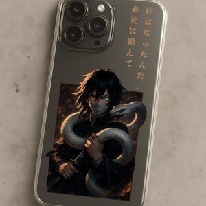 Custodia Obanai Iguro per iPhone Demon Slayer – Arte del serpente Hashira, custodia ibrida MagSafe resistente e trasparente per iPhone 15 Pro Max