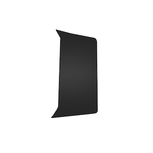 May include: A solid black, angular object with a rectangular body and a triangular extension at the top. The object has a matte finish and is set against a white background.