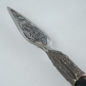 Hand-Forged Viking Spear Head with Celtic Knotwork - Ancient Norse Hunting Spearpoint, High Carbon Steel, Traditional Etched Design
