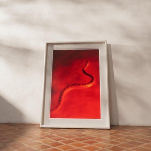 Abstract Snake Poster - Red Serpent Wall Art - Bold Minimalist Animal Print - Bold Python Decor - Grungy Artwork Design - Moody Aesthetic