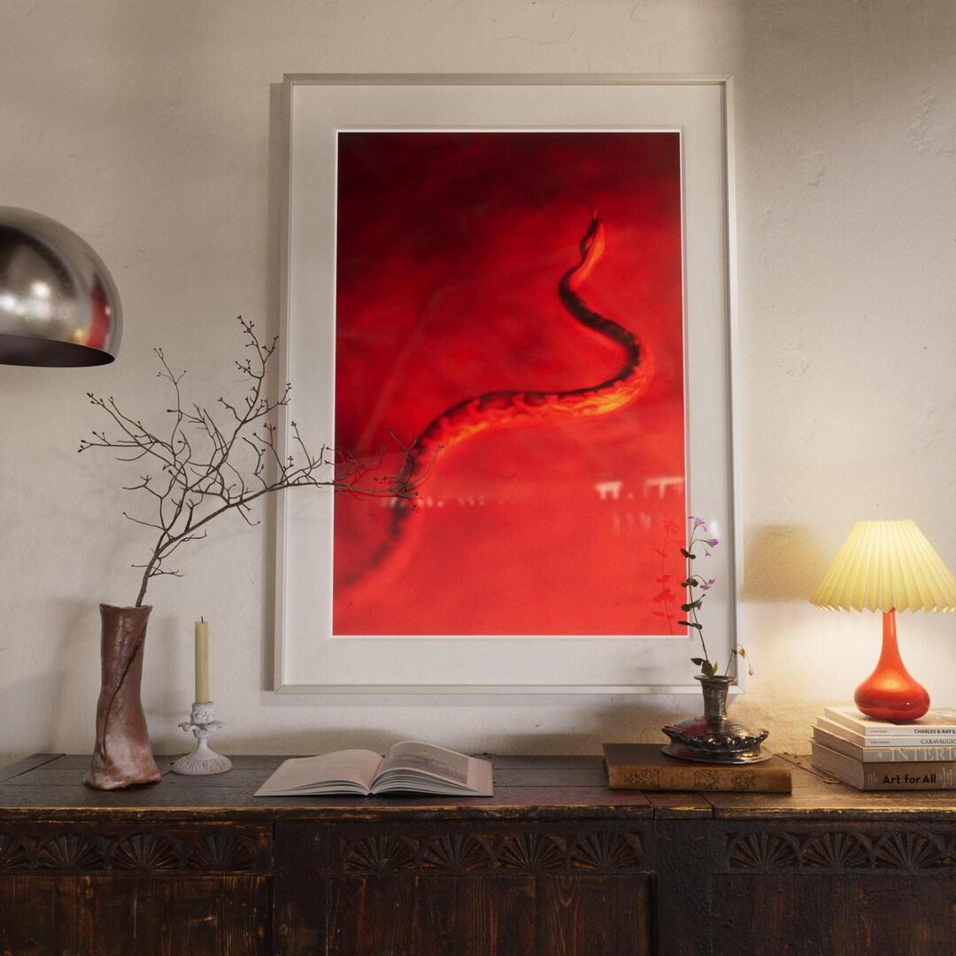 Abstract Snake Poster - Red Serpent Wall Art - Bold Minimalist Animal ...