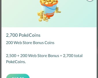 Pokémon GO 2,700 PokéCoins Top Up – 2,500 + 200 Web Store Bonus Coins Fast Delivery