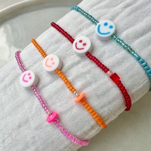 Smiley Beaded Bracelet | Polymer Clay Beads | Glass Beads | Children&#39;s Bracelet | Adult Bracelet | Colorful